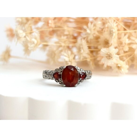 Art Deco Natural Multi Gemstone Garnet Sterling Silver Vintage Ring - sz 7.25 - Picture 8 of 10